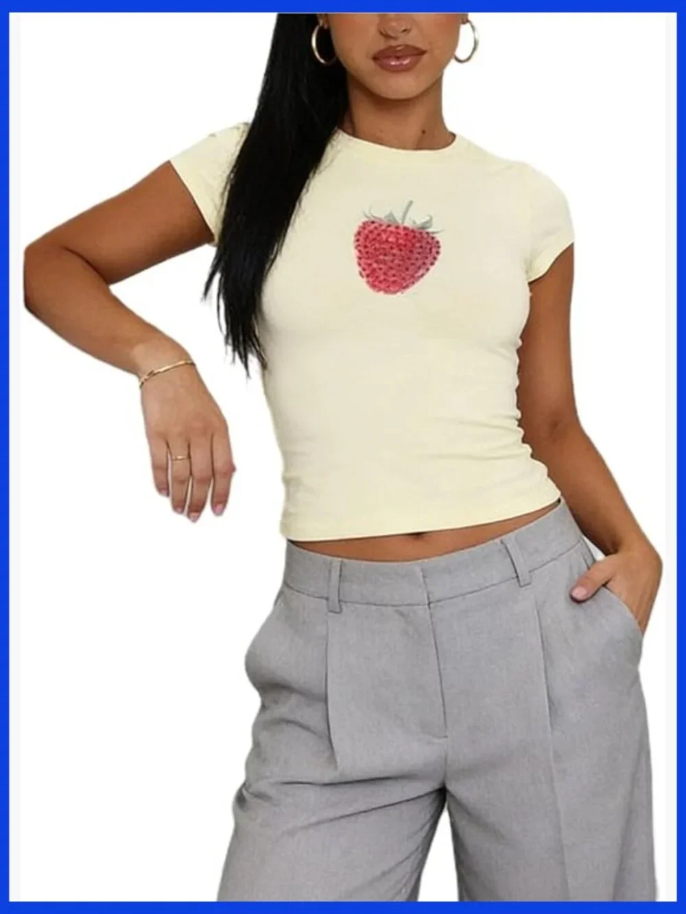 Y2k Graphic Crop Tee Short Sleeve Going Out Top - Picture 1 of 7